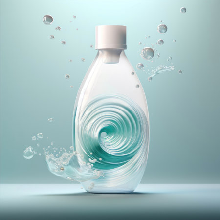 Plastic bottle with liquid soap on blue background.の素材