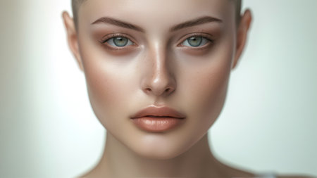 Portrait of beautiful young woman with clean skin and natural make-upの素材