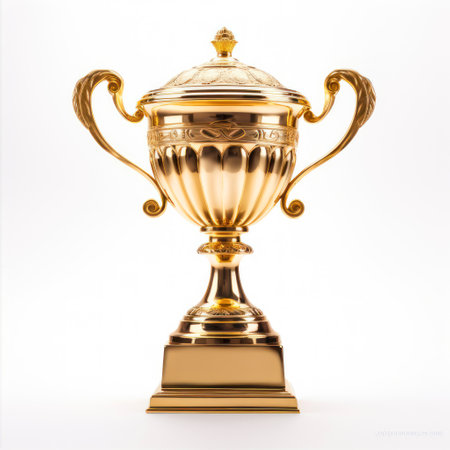 Trophy cup isolated on white background. Vintage style.の素材