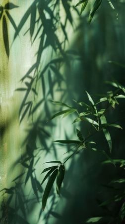 Bamboo leaves in the morning light. Shallow depth of field.の素材