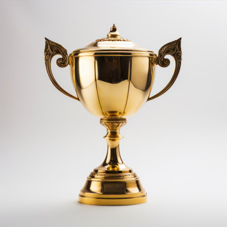 Golden trophy cup isolated on white backgroundの素材