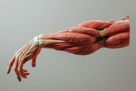 Human muscle anatomy, part of the human body, on gray backgroundの素材
