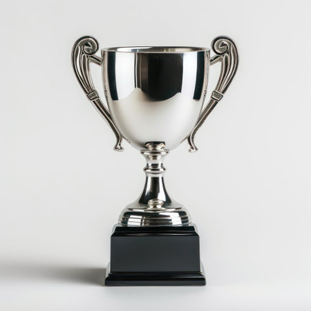 Silver trophy cup on a white background. 3d render illustration.の素材
