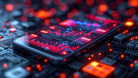 Futuristic electronic circuit board close-up. 3d renderingの素材