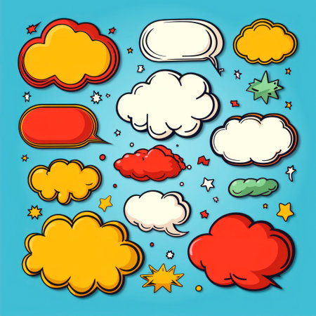 Set of comic speech bubbles in cartoon style isolated on blue background.の素材