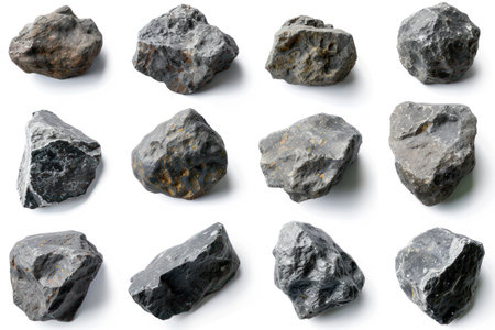 Set of rock stones isolated on white background. Collection of stones.の素材