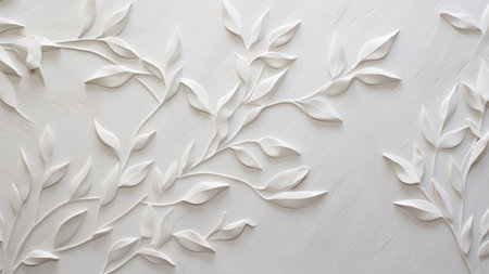 Decorative white leaves on a white background. Wallpaper, backgroundの素材