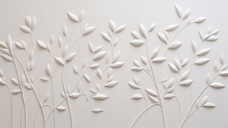 White leaves on a white background. Minimal style. Flat lay.の素材