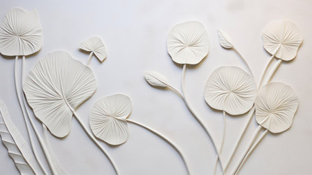 White paper flower decoration on white wall background. Close-up.の素材