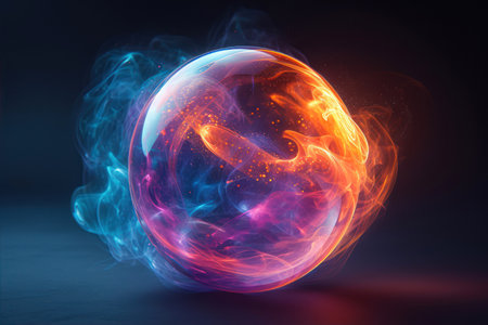 Glowing sphere with fire and smokeの素材