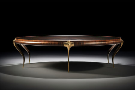 Wooden round table on a black background.の素材