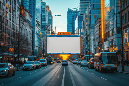 Blank billboard on a busy street in the city at night.の素材