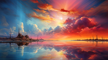 Fantasy Landscape. Sunrise over the lake.の素材