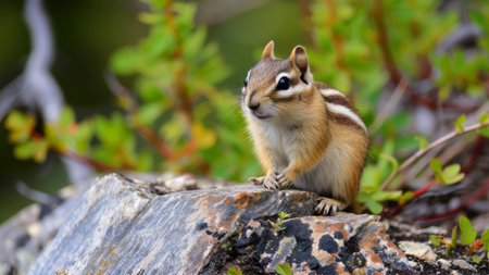 Chipmunk sitting on a rockの素材
