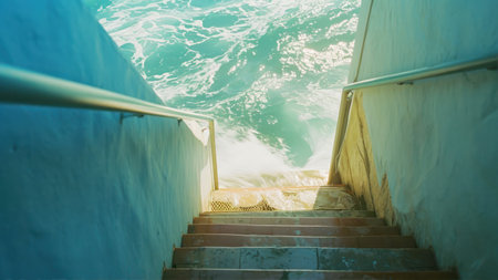 Staircase to the sea. View from the bottom up.の素材