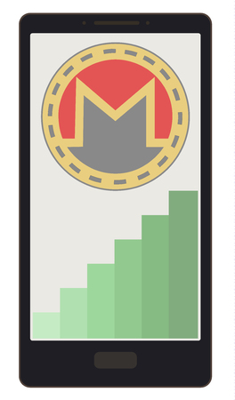 monero coin with growth graph on a phone screen,crypto currensy with diagram in the phone,  monero crypto currensy design.のイラスト素材