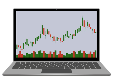 Candlestick chart and diagram in the laptop on a white backgroundのイラスト素材