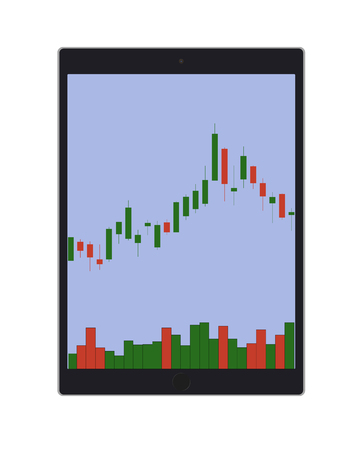 Candlestick chart and diagram in the tablet on a white backgroundのイラスト素材