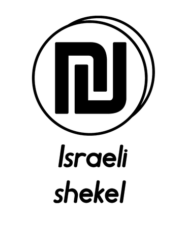 coin with israeli shekel sign  in the form of coins and with a description  on a white background , black and white colorのイラスト素材