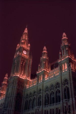Rathaus night lights in Viennaの写真素材