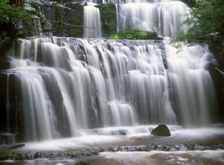 Purakaunui Falls deep in the forests of New Zealandの写真素材