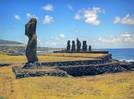 Moais of Ahu Akivi inland Ahu of Easter Island Chileのeditorial素材