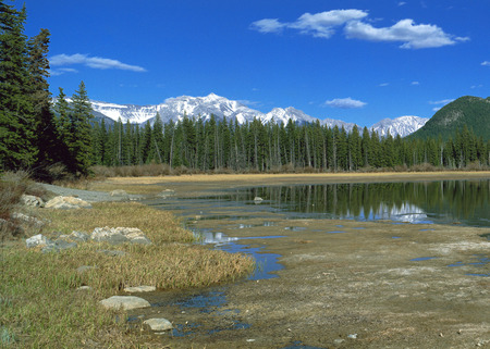 Panoramic view to snow mountains peaks, Banff national park, Canadaの写真素材