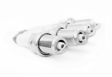 Set of spark plug car on white background , row 4 pieceの写真素材