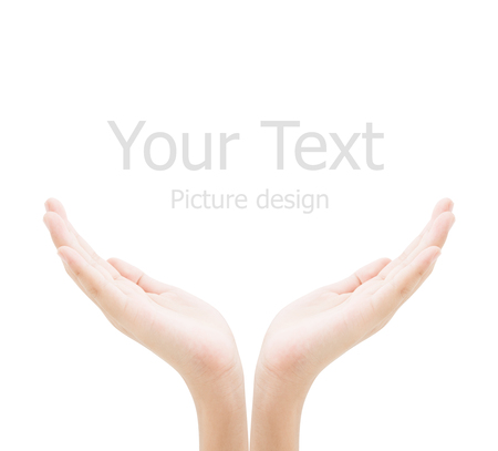 Two hands empty female hand holding isolated on white backgroundの写真素材