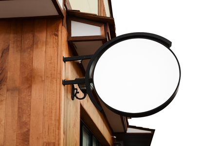 Blank signboard or billboard on wood wallの写真素材