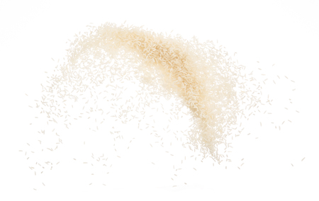 Stop motion white rice splash or explode flying in the air  isolated on white background food object designの写真素材
