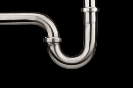 Stainless steel sink pipe isolated on black background object designの写真素材