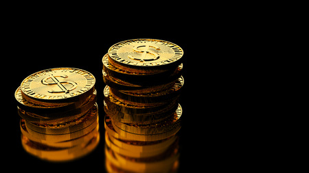 pile of gold coins on black background ,3D illustration concept designの写真素材