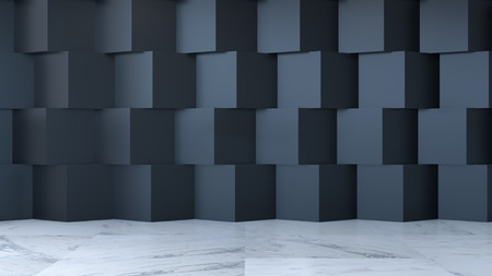 Modern room interior design ,empty room, marble floor and  black square wall ,3d render