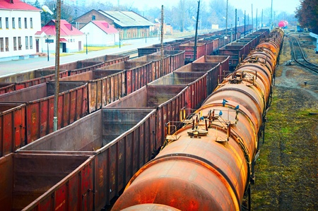 Empty railway containers for transportation covered with a rustの写真素材