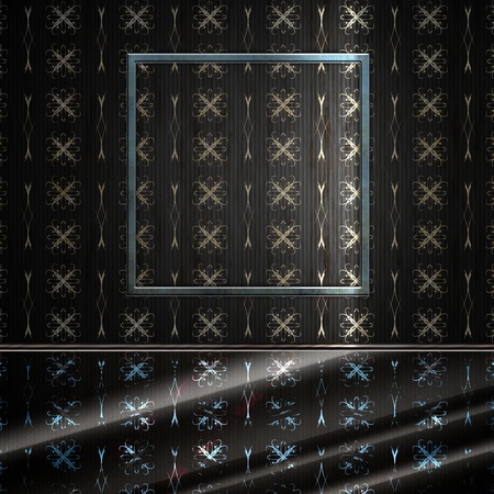 vintage empty interior with ornamental wallの写真素材