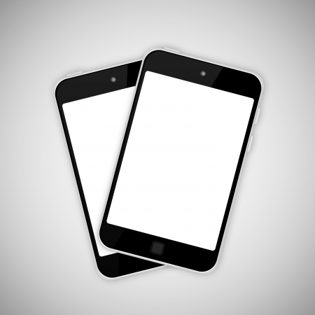 Tablet pc on gray backgroundの写真素材