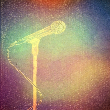 vintage paper texture, art music background, microphoneの写真素材