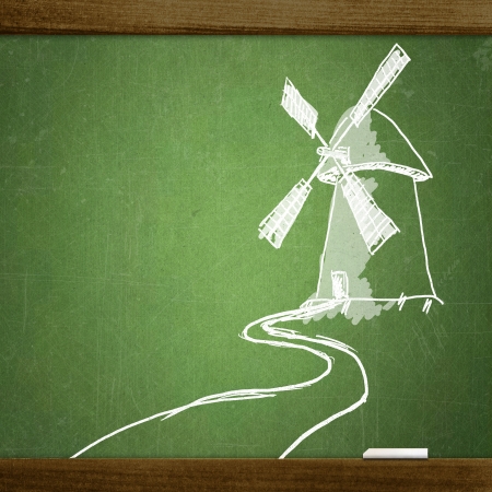school sketches on blackboard, windmillの写真素材