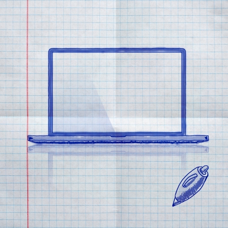 school sketches on checkered paper, computerの写真素材