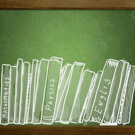 school sketches on blackboard, booksの写真素材