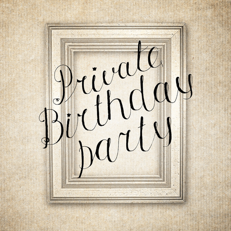 Hand drawn sketch of the books with handwritten text Private Birthday Party. Vintage interior. Retro...