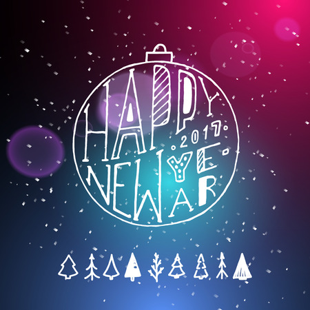 Show background. Happy New Year Holiday Party Brush Script Style Hand lettering. Smoky vector stage interior shining with light from a projectorのイラスト素材