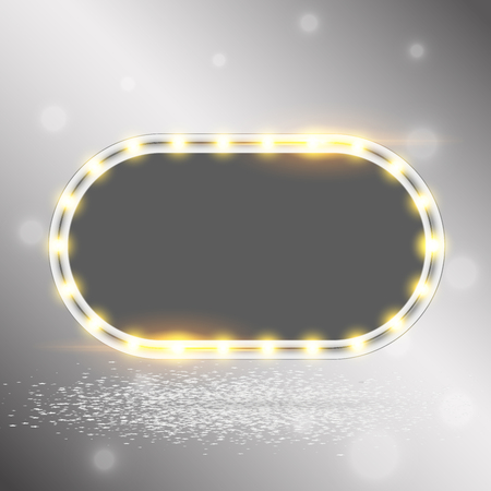 Glowing lights retro frame for advertising design. Special light effects. Colorful stage lights background. Vector Background show.のイラスト素材