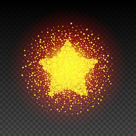 Golden star vector banner on the background. Gold template star for banner, vip card, exclusive, certificate, gift. Star Dust. Stardust spark the explosion on background. Vector illustration 3Dのイラスト素材