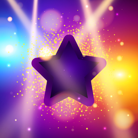 Special light effects. Realistic vector bright projectors for scene lighting isolated on plaid backdrop. Colourful stage lights background.のイラスト素材