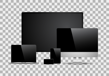 Set of realistic computer monitors, laptops, tablets and mobile phones.のイラスト素材