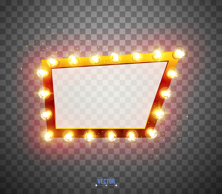 Glowing lights retro for advertising design. Special light effects. Vector Background show. Realistic Vintage frame. 3Dのイラスト素材