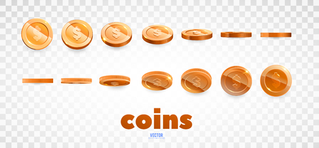 A set of bronze coins. Realistic ten coins from different angles of view. Isolated on white. For your online casino designのイラスト素材