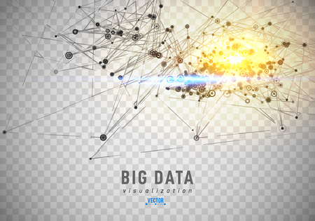 Abstract 3D big data visualization. Tangled graphics data streams. Infographics threads data. Futuristic Social network. Technological vector background. Representation of a business intelligenceのイラスト素材